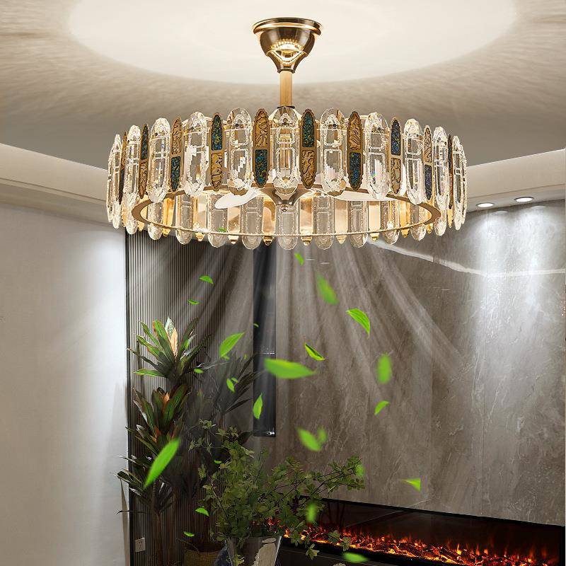 奢水晶吊扇灯客家厅餐厅轻卧室25大风扇灯现代简约气用创意个性灯