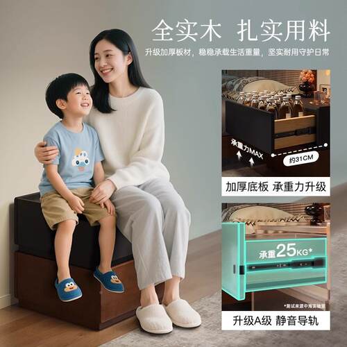 全实木床头BC103柜创意家纳边用卧室储物柜5202新款床头柜中古风