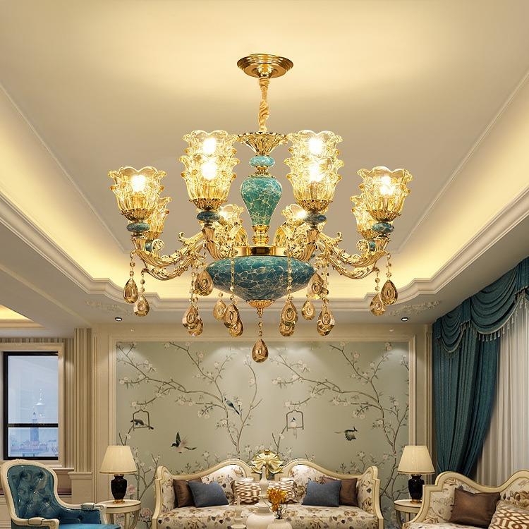 吊欧式吊奢华客灯厅灯现代简约大气家用法844式蓝色陶瓷灯卧室晶