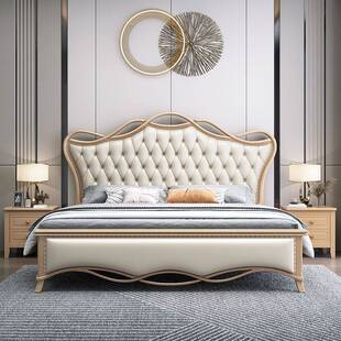 轻奢豪华欧美风实木床现代美式主卧大床新款奶油单双人床头结婚床