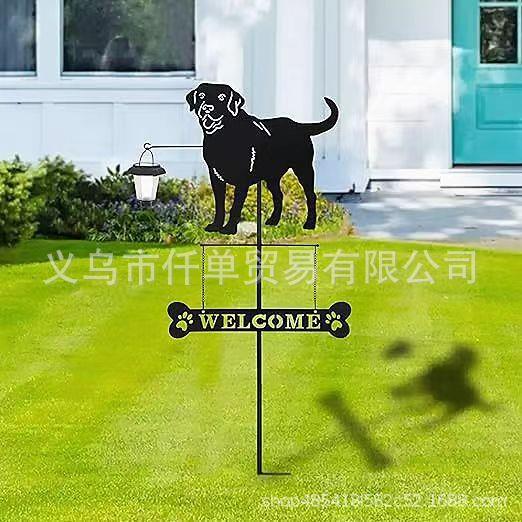 新款太阳能灯贵宾灯犬大欢迎桩跨境热超欢款迎牌地插WELCOME-太阳