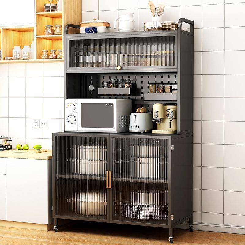 置物架带柜落收地橱柜微波炉烤箱物电器置物储碗柜0525纳架门多功