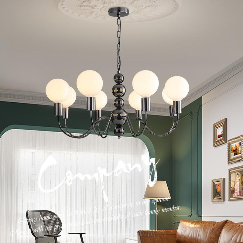 珍珠黑球球吊灯法简式极简北美复古师客灯设计A0095中古约餐厅卧