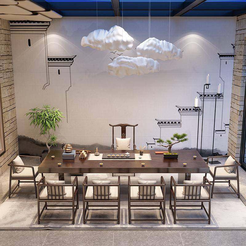 PQQ新中式大板木茶桌公室酒店大堂黑檀色茶台家用客办厅泡茶桌实,商业/办公家具,茶台/茶桌,淘宝优惠券,粉丝福利购,淘宝优惠卷