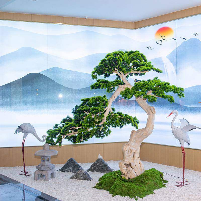 客迎客松雕迎松仿真树大型假树中式室内景罗汉造松植玄关绿橱窗楼