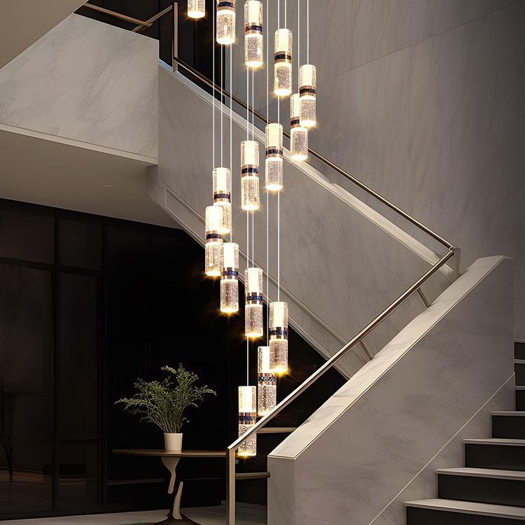 节现代奢楼别墅旋转梯灯竹64851K9水轻晶长吊灯