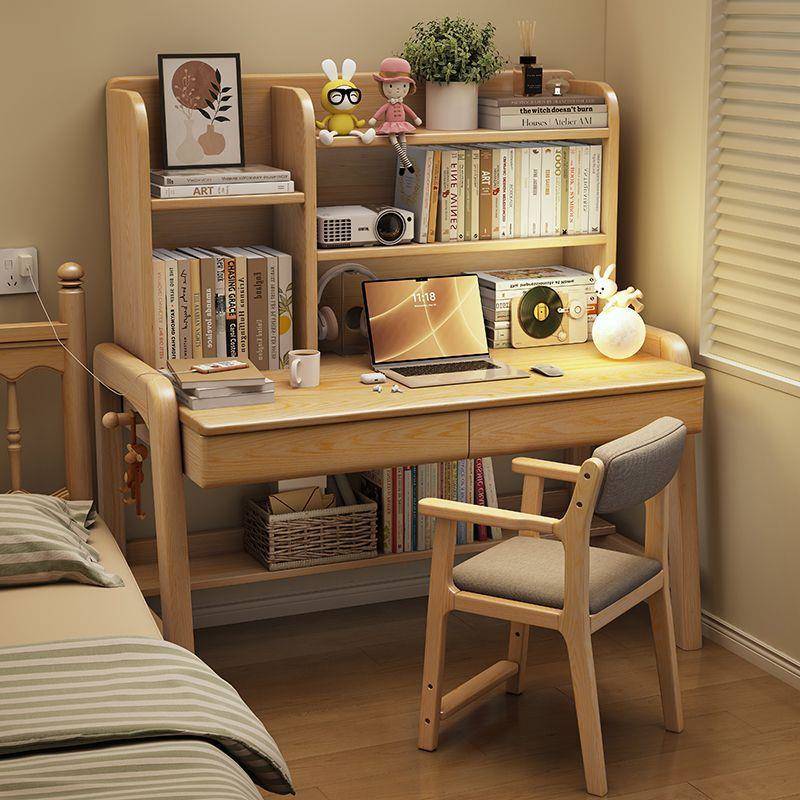 可升降木儿童学桌习桌子实小学生中家用书桌带书架一体WVQ写字椅