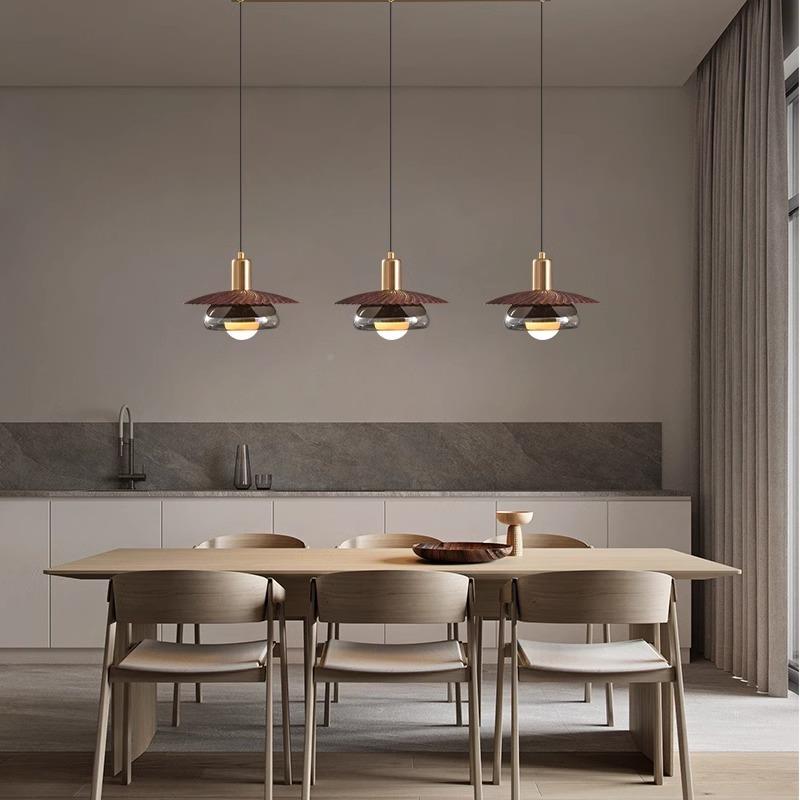 新中式餐厅吊三玻璃色吧台灯胡桃木卧室床头灯吊灯广83586头东中