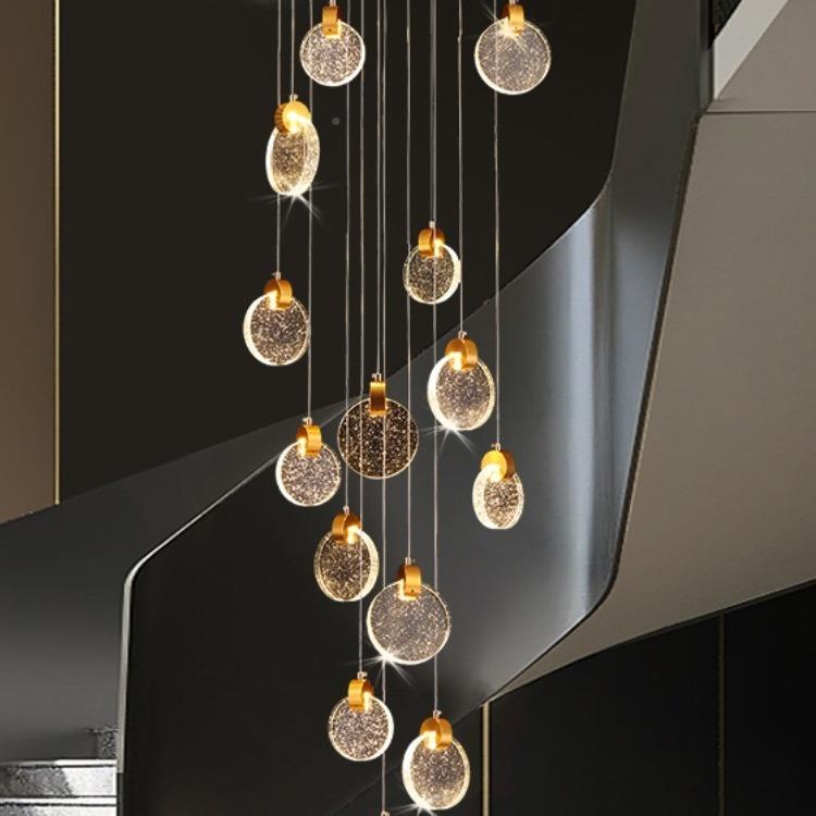 别墅复式楼梯吊灯新款水晶现简约轻奢旋lo代f空t公142寓转挑长吊