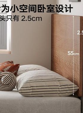 实木床可调节薄靠卧白蜡木小户型次卧人齐边床中古风6602A主双床1