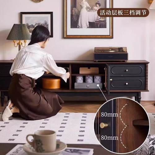 法式xy02365复古实木电视柜茶几合小户型厅家柜用中古组客风白蜡