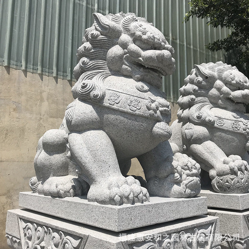 户外大理石石雕狮子 精雕细刻石雕动物摆件 石头狮子一对