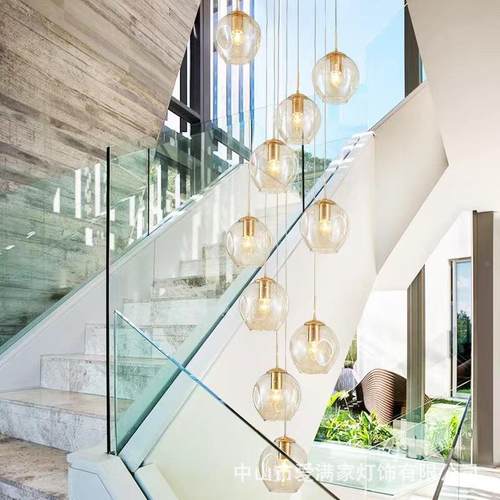 吊楼梯灯复式楼梯代间长吊灯凹灯罩楼别墅酒店旋转现简寓约创意lo