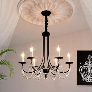 室美式复古客餐厅吊灯中古风黑色蜡烛大厅主灯法式珠厅浪漫1珍卧
