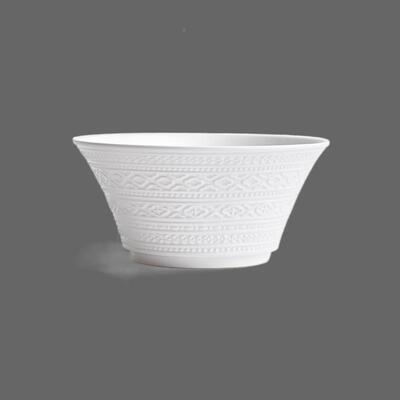 玛hdicWNHM戈隆具特骨瓷餐碗事事意纯白浮雕如家面用饭碗汤碗碗水