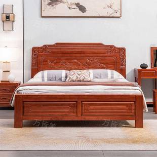 金花梨木卧实木床中式1.8榫格木大床双全人GEI主1.5仿古雕花卯床