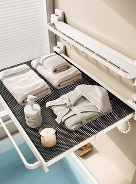 天地鱼吸盘隐ZMJ形室可伸杆缩浴巾架卫生间浴室物架浴免打孔挂架