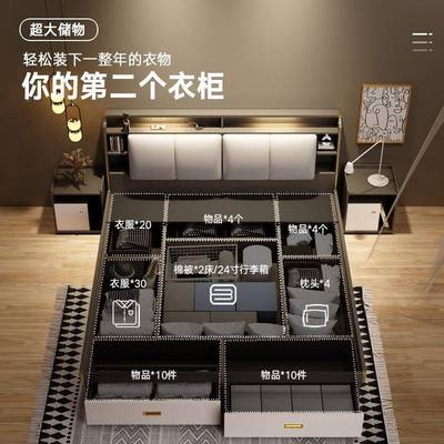 床现代纳QJM简约高箱榻储物床双人床主卧大床婚床型小户榻米收板