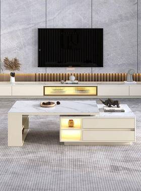 ka岩板茶几简缩约现代轻奢IMQ伸亮光岩板茶K几桌客厅家用落视地电