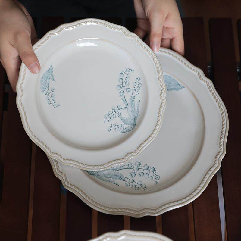 法古复餐具套装铃兰花陶瓷餐式盘米饭碗蒸鱼盘CAL家用碗感碟套装
