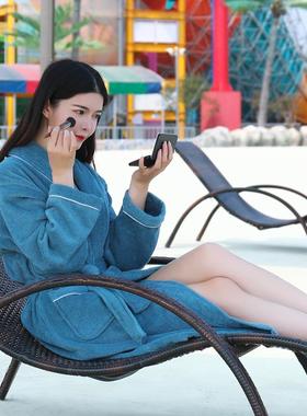 酒店浴袍纯棉毛巾料成人衣情侣袍睡春季HXI长款全棉白色浴log秋o