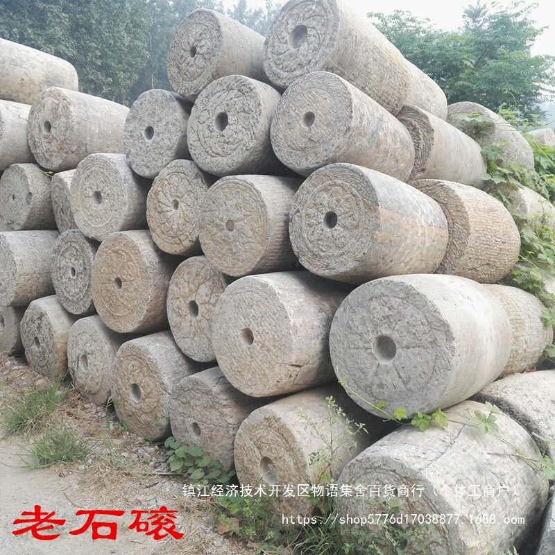 复古民俗石雕辘磙碾砣石柱墩