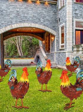 跨境户饰外奇金庭院公鸣啼公鸡鸡装花园怪鸡雕像庭院草坪创意设计