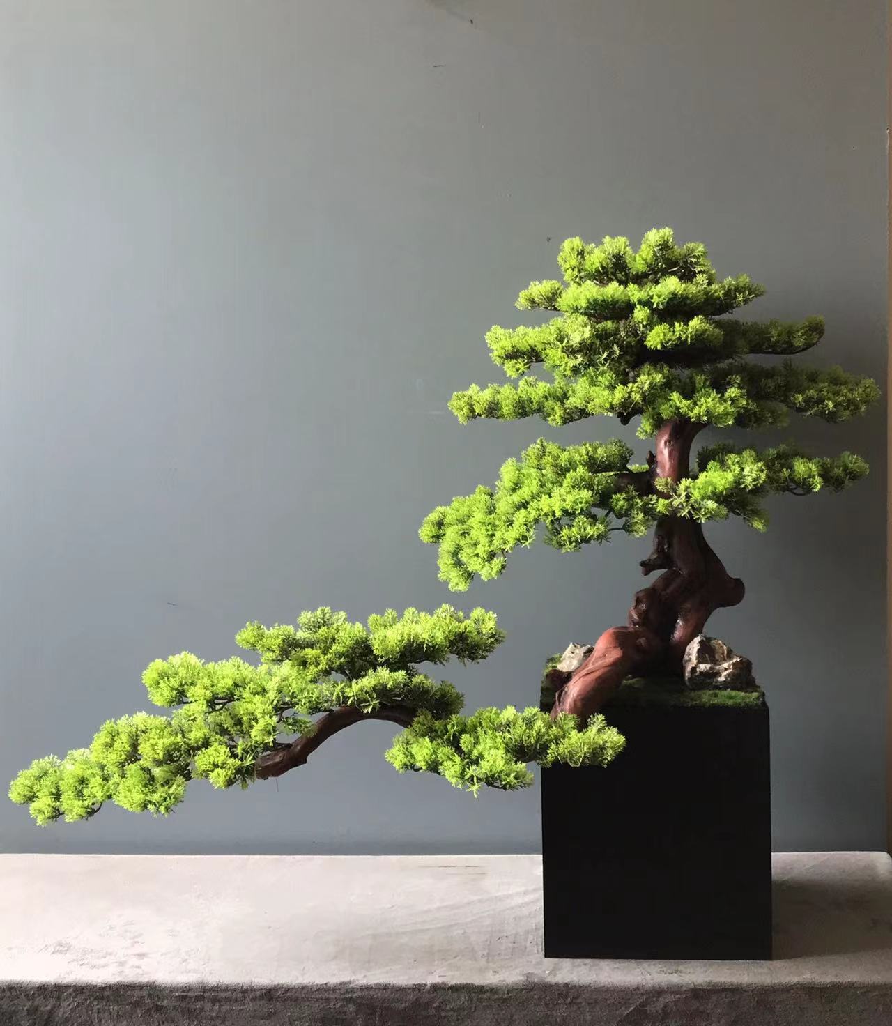 新中式仿真迎客松落地盆景摆件