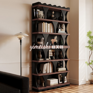 意美诗中式风复古哈迪德书柜法式靠半墙实木落地展示书架储物组合