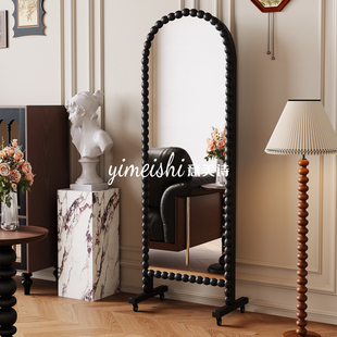 意美诗法式复古实木全身镜卧室穿衣镜衣帽间家用贴墙落地镜半身镜