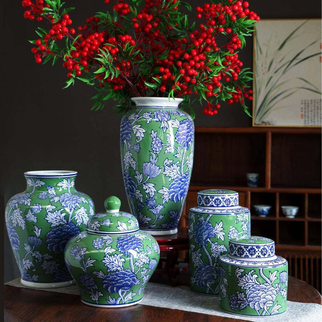 绿色陶瓷花瓶青花瓷花瓶高级感中古陶瓷将军罐玄关博古架装饰摆件,工业油品/胶粘/化学/实验室用品,其他实验室设备,淘宝优惠券,粉丝福利购,淘宝优惠卷