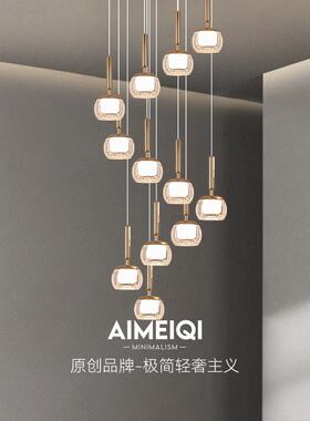 复式楼梯灯北欧设计师旋转楼中楼跃层长吊灯现代轻奢led餐厅灯