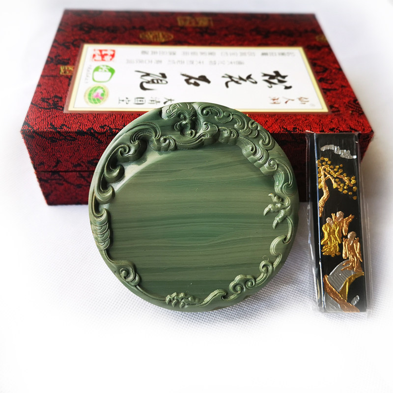 砚台 松花砚 好用单打砚 磨墨块 墨海 绿色松花石 原石装墨汁书法