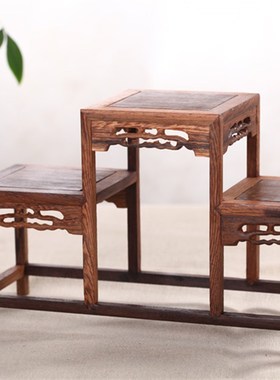 昊林轩 鸡翅木红木博古架中高两低 多宝架 茶具架 搁物架装饰架