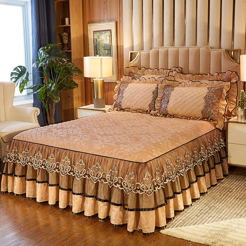 欧式加厚夹棉床罩单件床垫套冬季天鹅绒床裙三件套1.8m双人花边2m