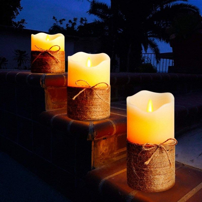 遥控led波口摇摆灯芯绑麻绳电子蜡烛灯仿真石蜡假蜡烛和婚庆装饰