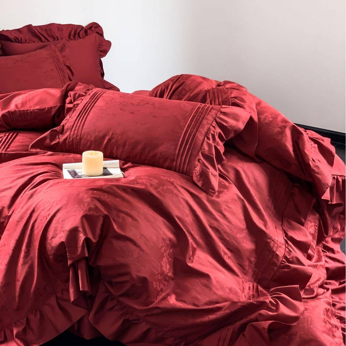100S长绒棉全棉红色婚庆SWE四六件套结床婚嫁提婚花被套单棉床纯