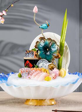 三文生鱼刺身盘TKA冰盘干冰鱼海鲜盘拼鱼雕刺生姿造摆盘盘子