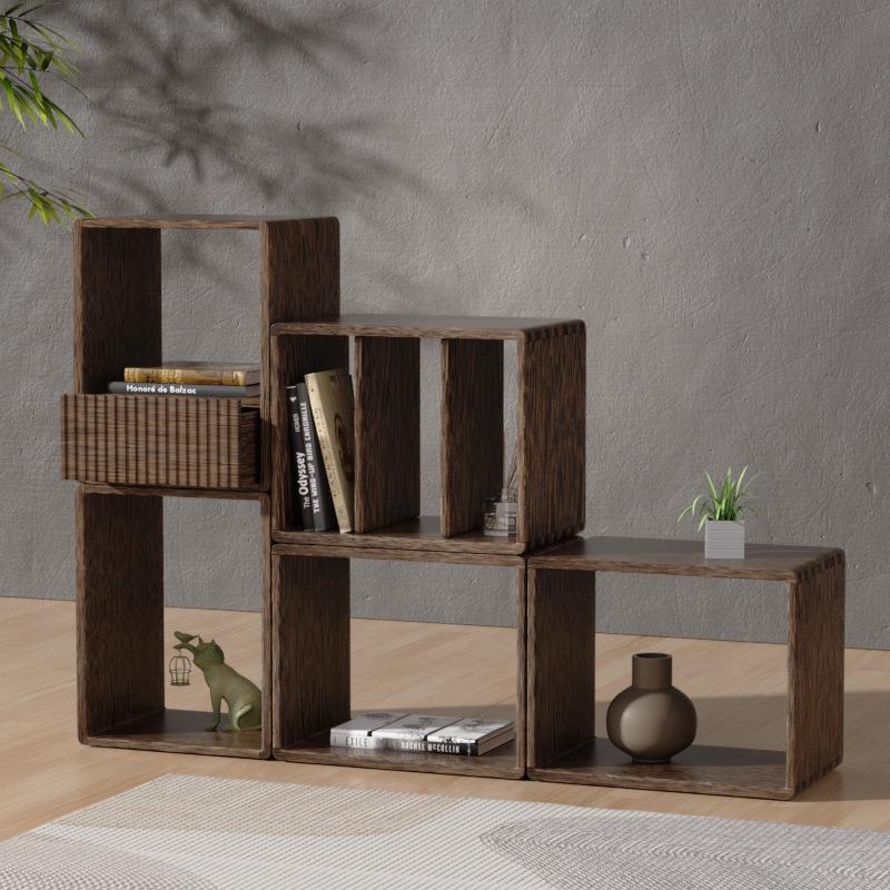 纯实藤编自由组合书架木子儿落地置物架厅客展示架收纳架童格8764