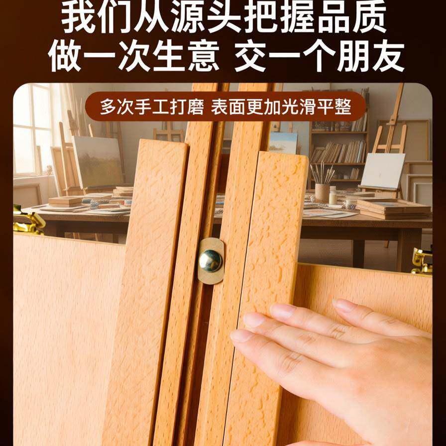 意708大利画箱榉木写生便式携手提油画箱户外可折伸具缩叠可背工