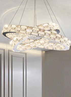 后现代卧室吊灯能轻新款奢客厅水54523晶餐厅灯楼梯具灯复式楼大