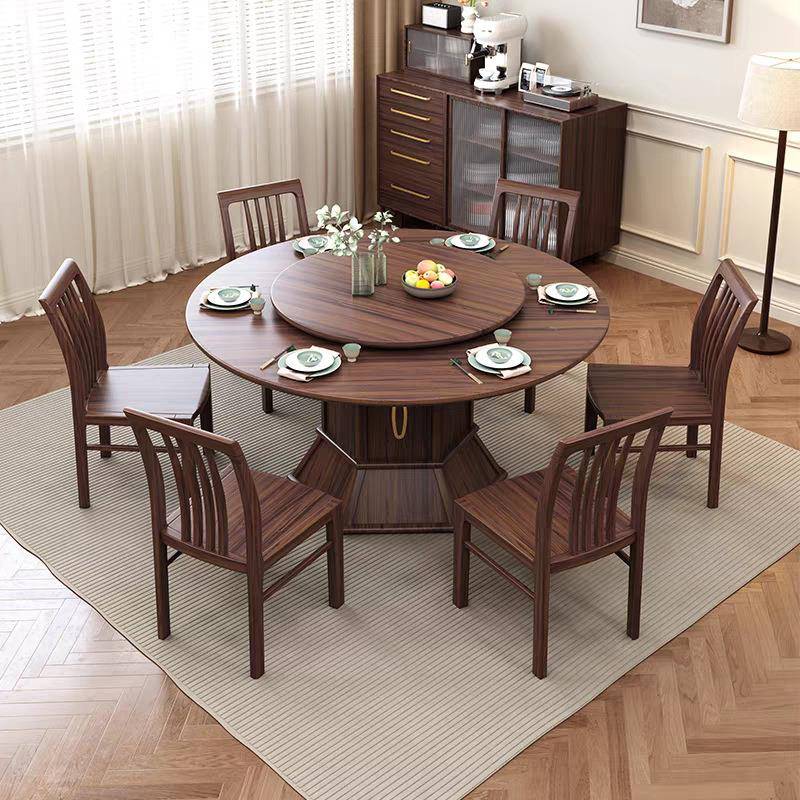 新703实木圆餐桌20式2氏5新中款黑胡桃木宋大圆桌家用吃饭桌子带