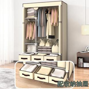 9W简易衣柜现简约单用人出租布衣柜1975BC钢房管加粗加固代布艺收