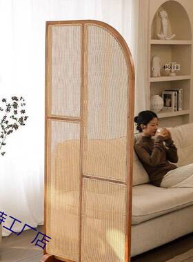 中复古实木藤屏风隔玄关入正对门客厅卧JFL室编床遮挡日式户断可