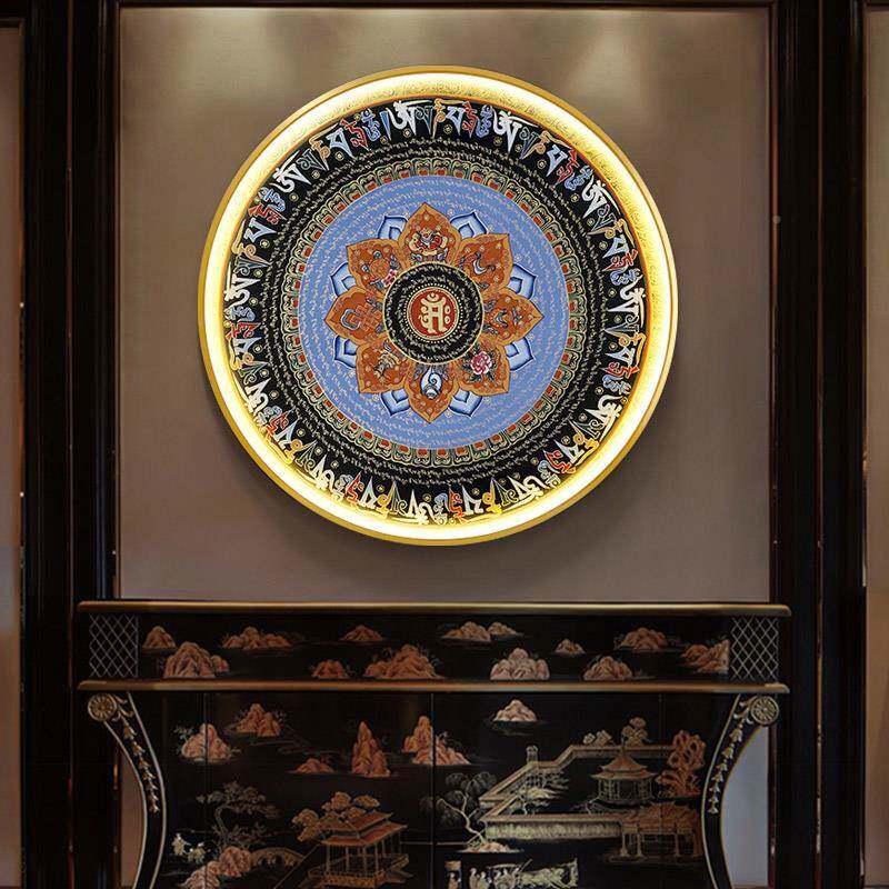 式坛户城唐卡1768装饰画发入光玄关圆形中式LED灯壁画中藏堂心经