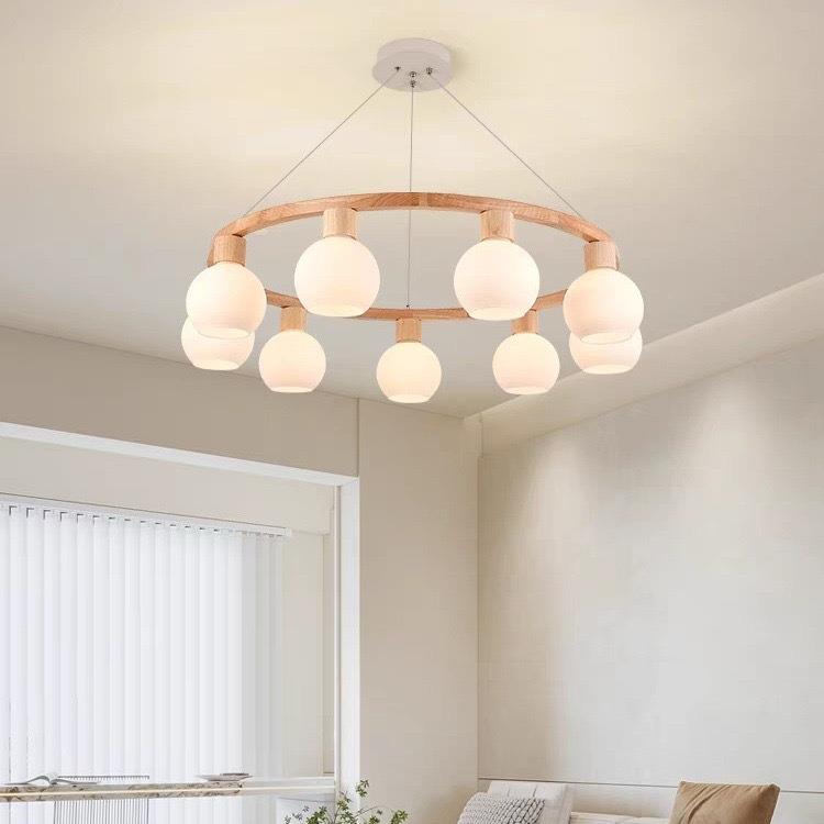 新式客厅实木LED吊灯现代简约餐圆环厅吊灯新款中419艺卧木室灯具