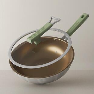 新款钛锅有钛不粘锅炒锅家用不粘无烟锅复底锅压铸一体平底钛锅电