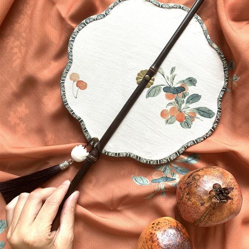 清新古风团扇汉服摆拍圆形腰扇可卷可折叠古扇拍照走秀舞蹈道具