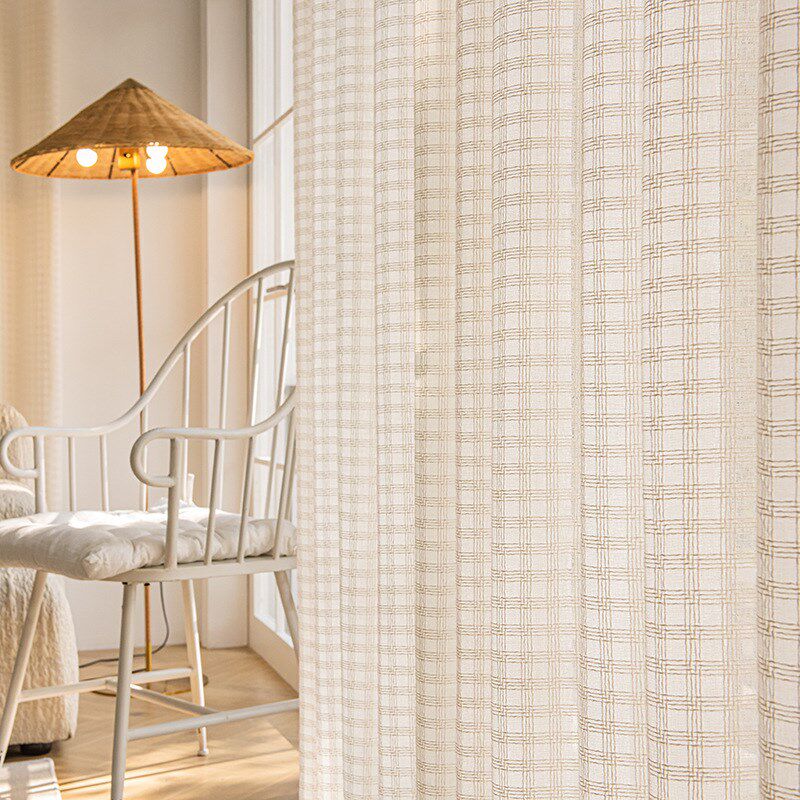窗帘窗纱加厚不透人大象灰格子几何现代风棉麻舒尔特方格纱阳台帘