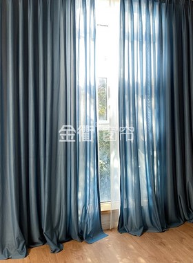 洛可可大气灰蓝色防勾抗皱厚重纱帘法式雾霾蓝色客厅书房卧室窗纱
